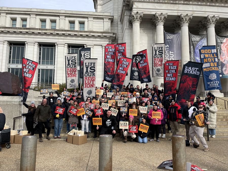 Crowd at the National March for Life on the steps of the Smithsonian Museum of Natural History, January 2026