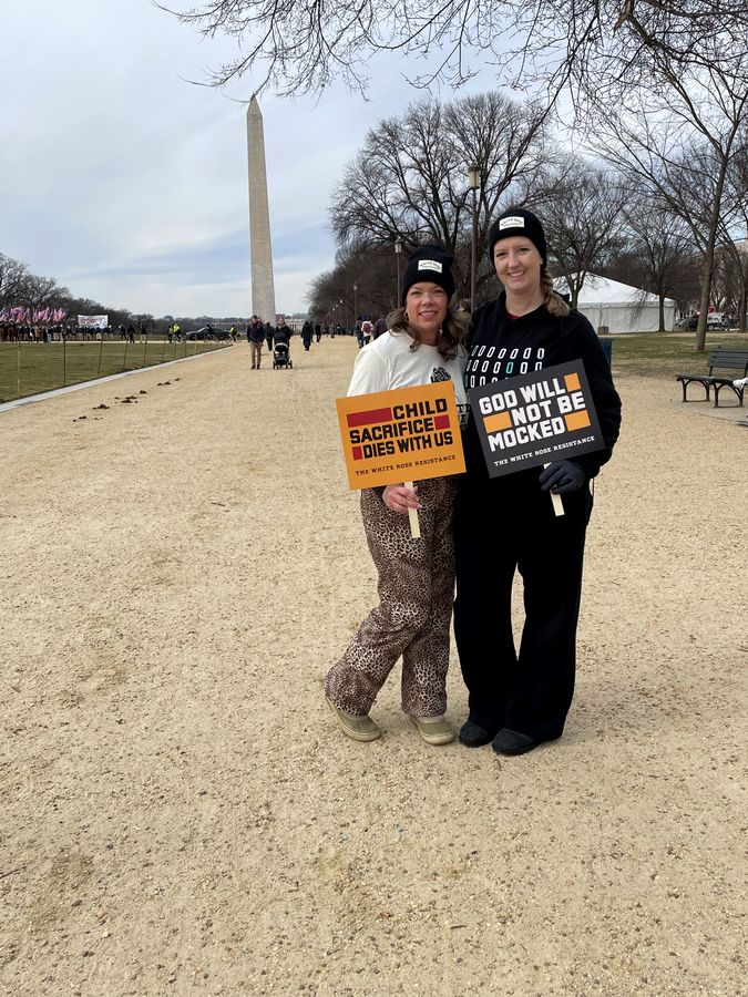 Rebecca Winegar with the Washington Monument behind, National March for Life, January 2026