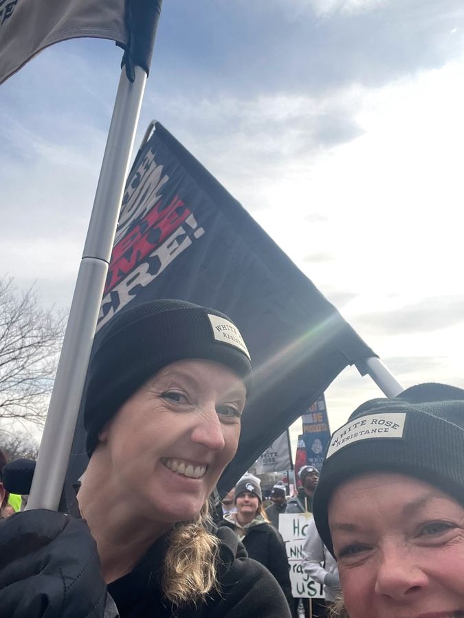 Marching at the National March for Life with White Rose Resistance flags, January 2026