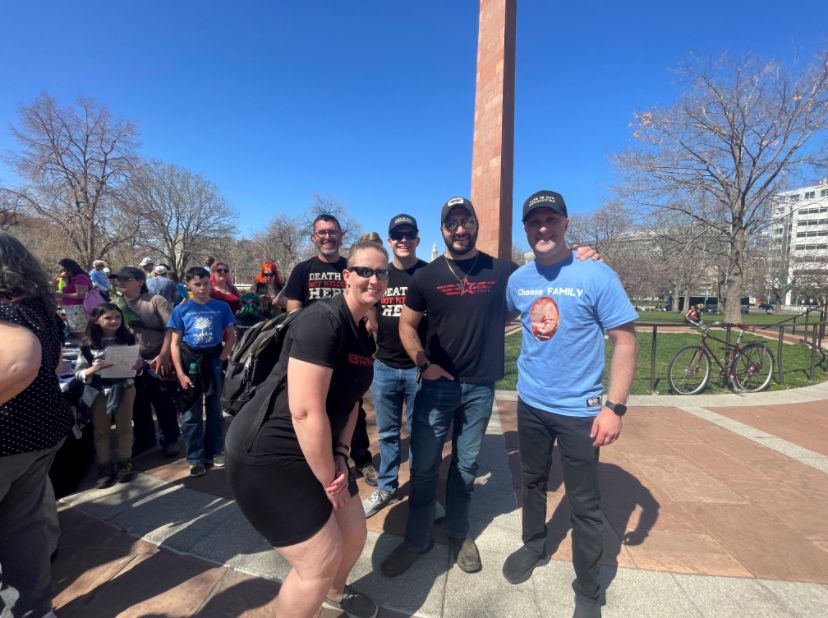 Rebecca Winegar with friends at International Women's Day in downtown Denver, March 2025
