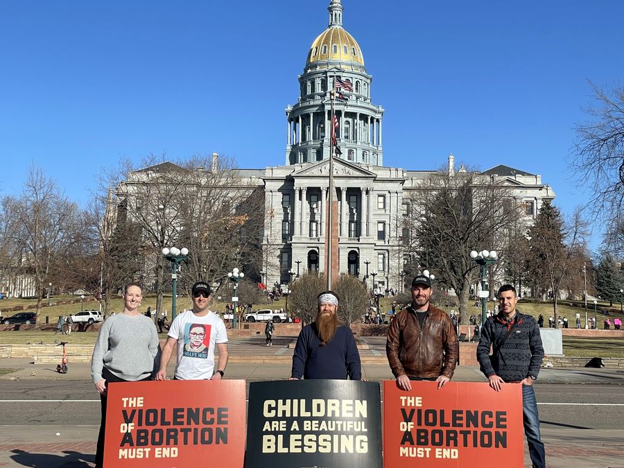 Rebecca Winegar at International Women's Day rally in downtown Denver, March 2025